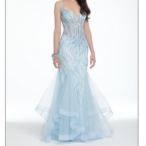 Light Blue Beaded Formal Prom Dress